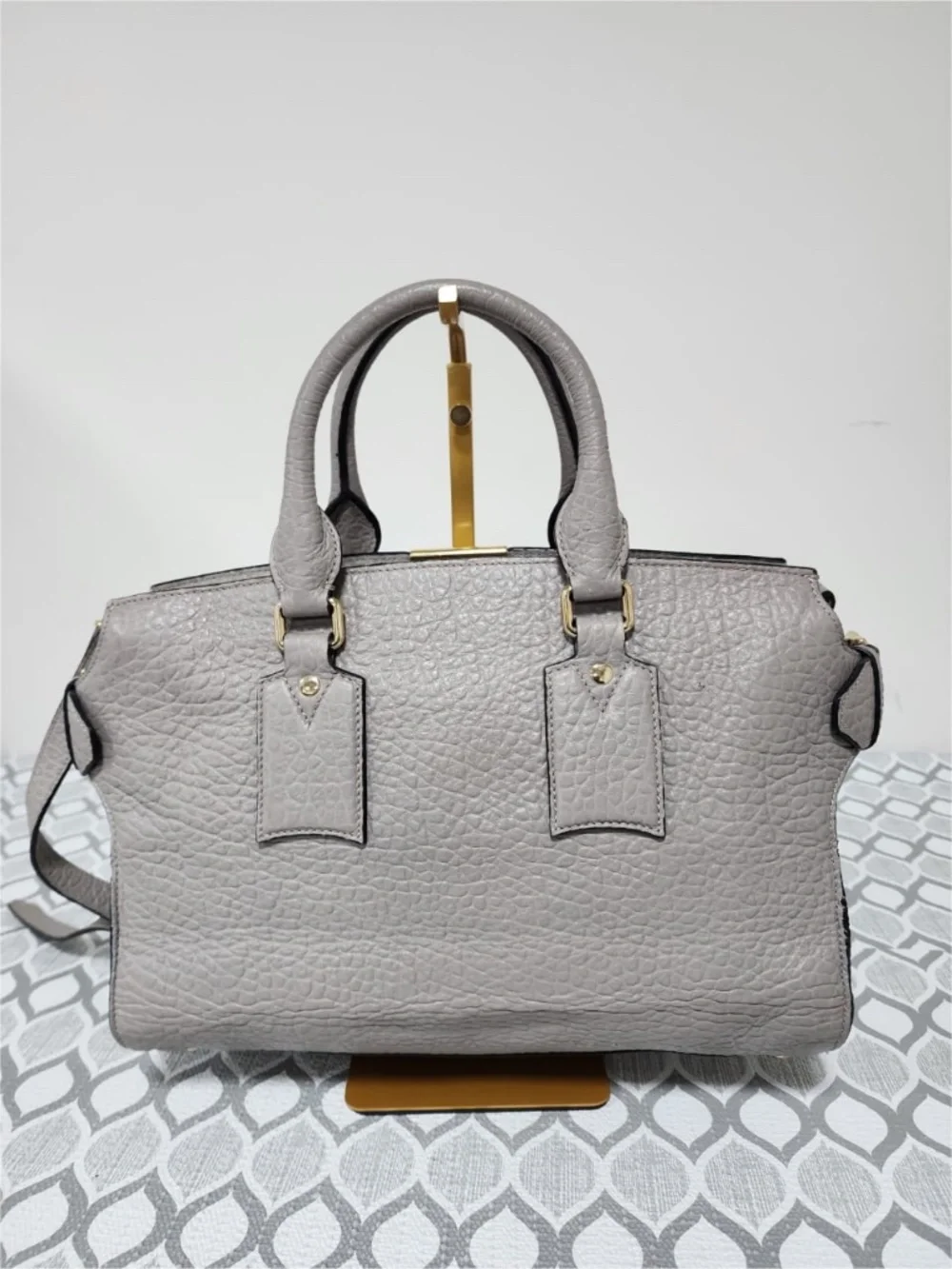 Authentic Burberry House Check Clifton Satchel Bag Grey